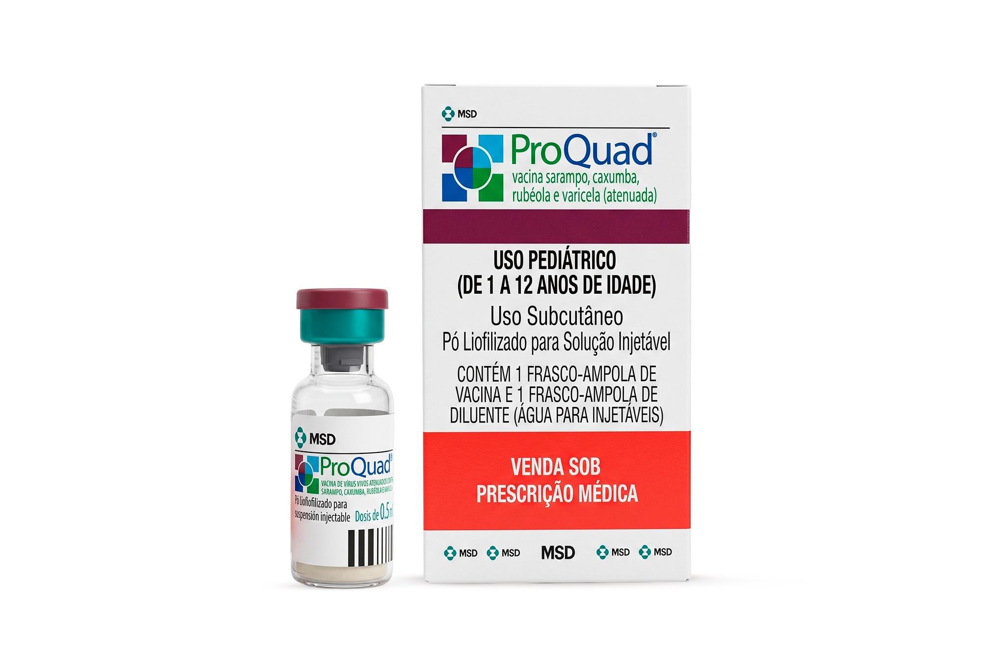 Frasco da vacina Tetraviral com a marca Maievah Clínica de Vacinas