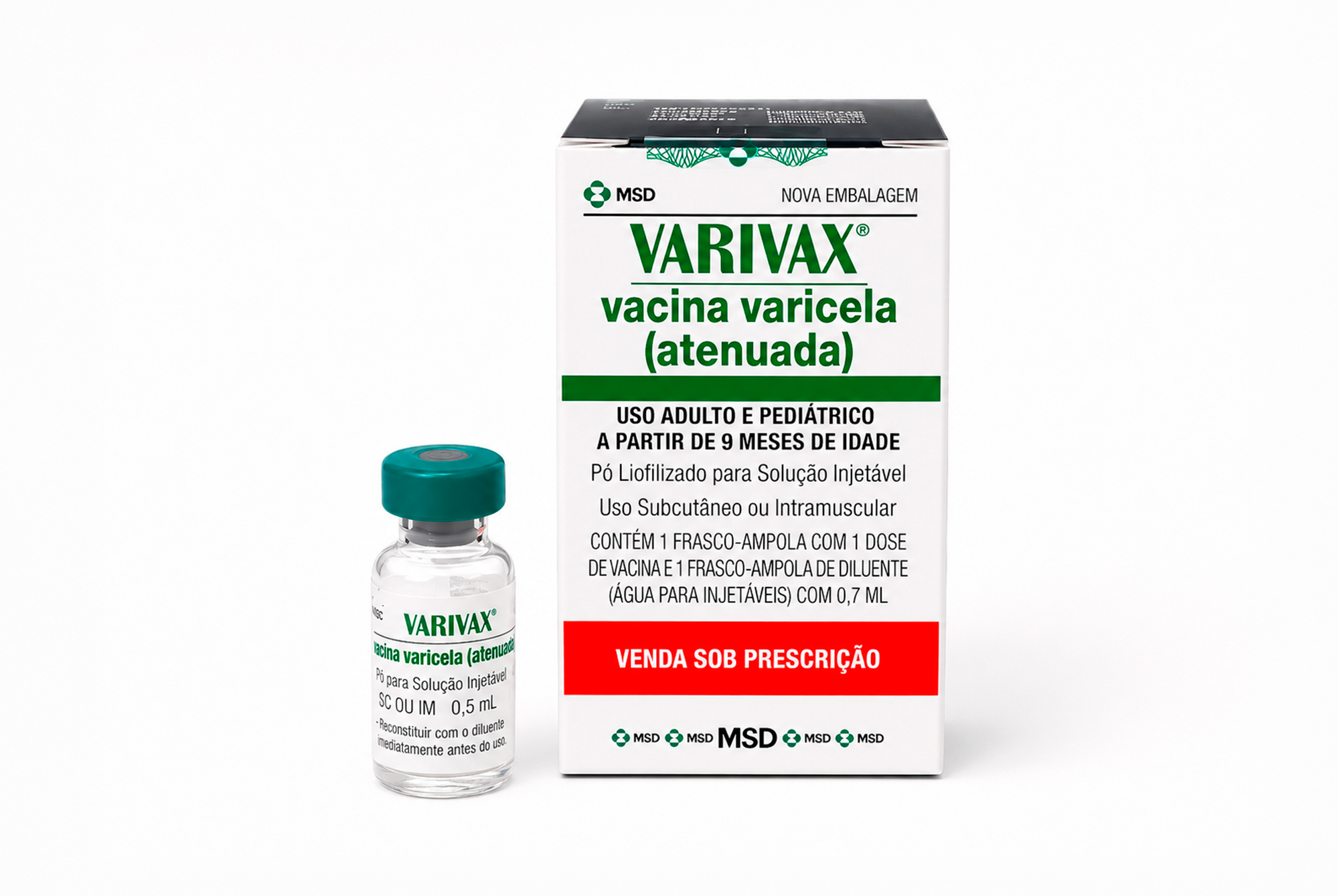 Frasco da vacina Varicela (catapora) com a marca Maievah Clínica de Vacinas