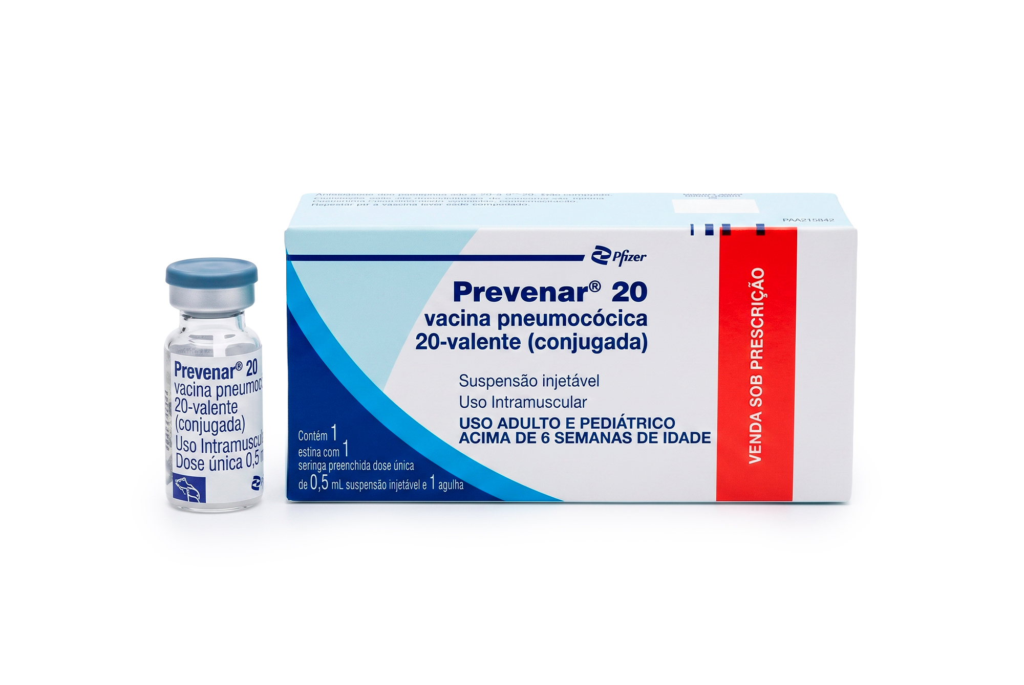 Frasco da vacina Pneumocócica 20 (Prevenar 20) com identificação da Maievah Clínica de Vacinas