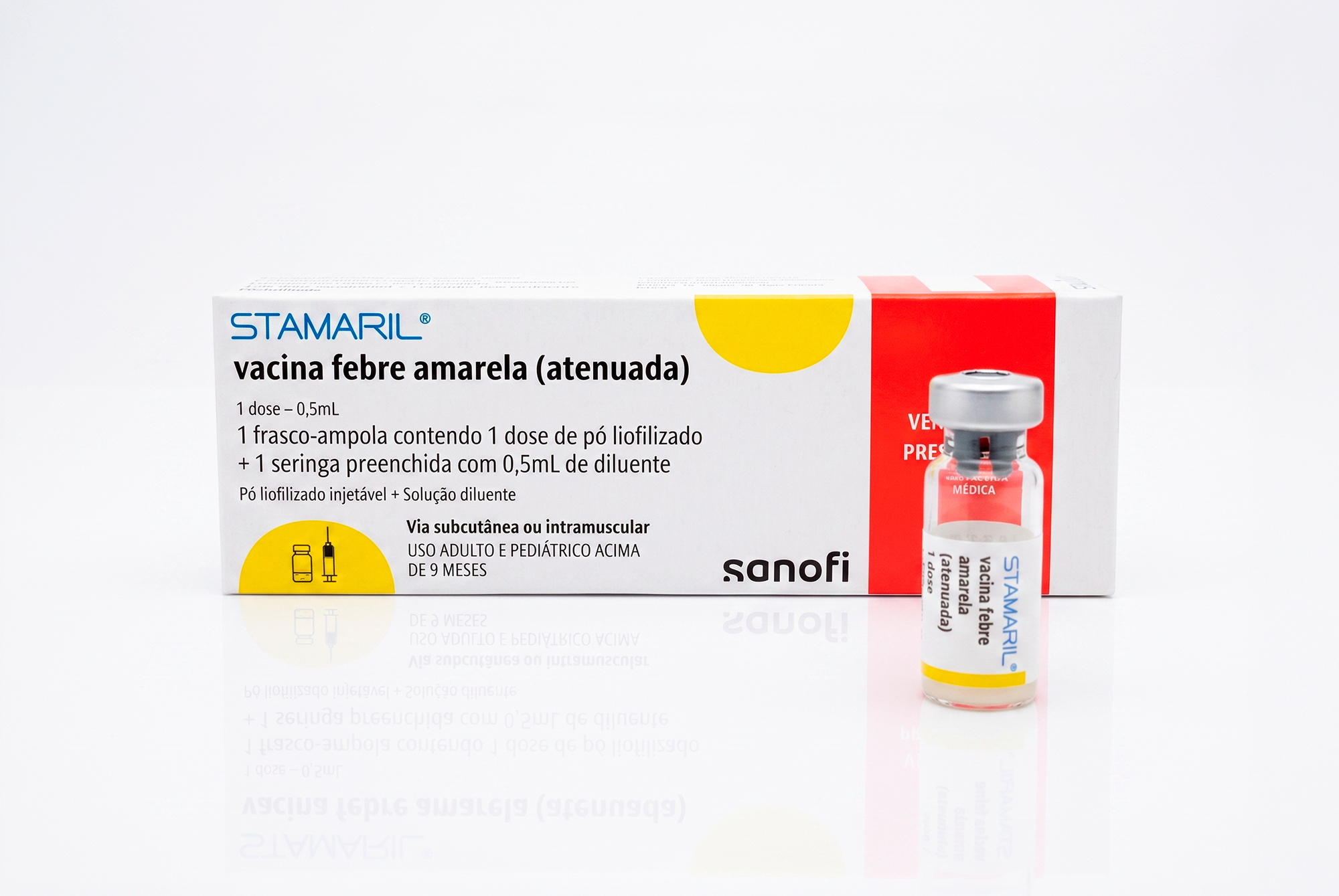 Frasco da vacina Febre amarela com a marca Maievah Clínica de Vacinas